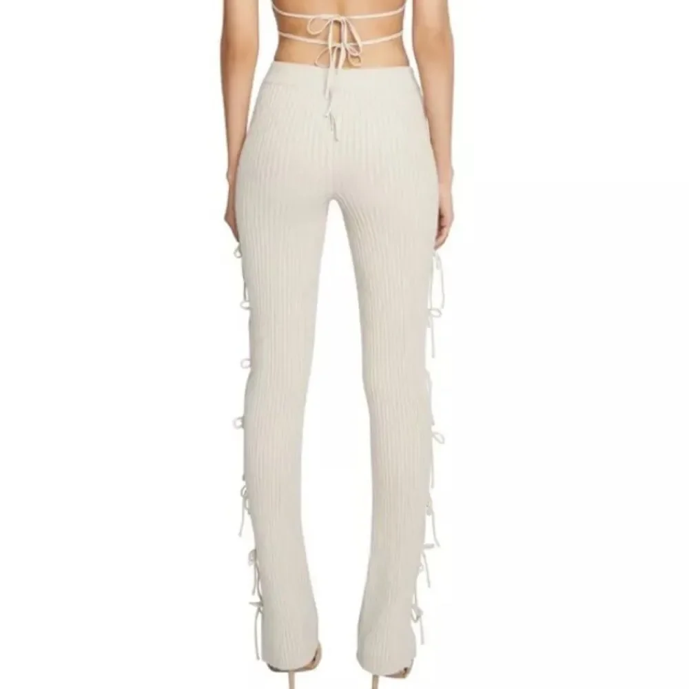 GUIZIO Rib Knit Tie Pant in Light Oat Small Revolve Cashmere
